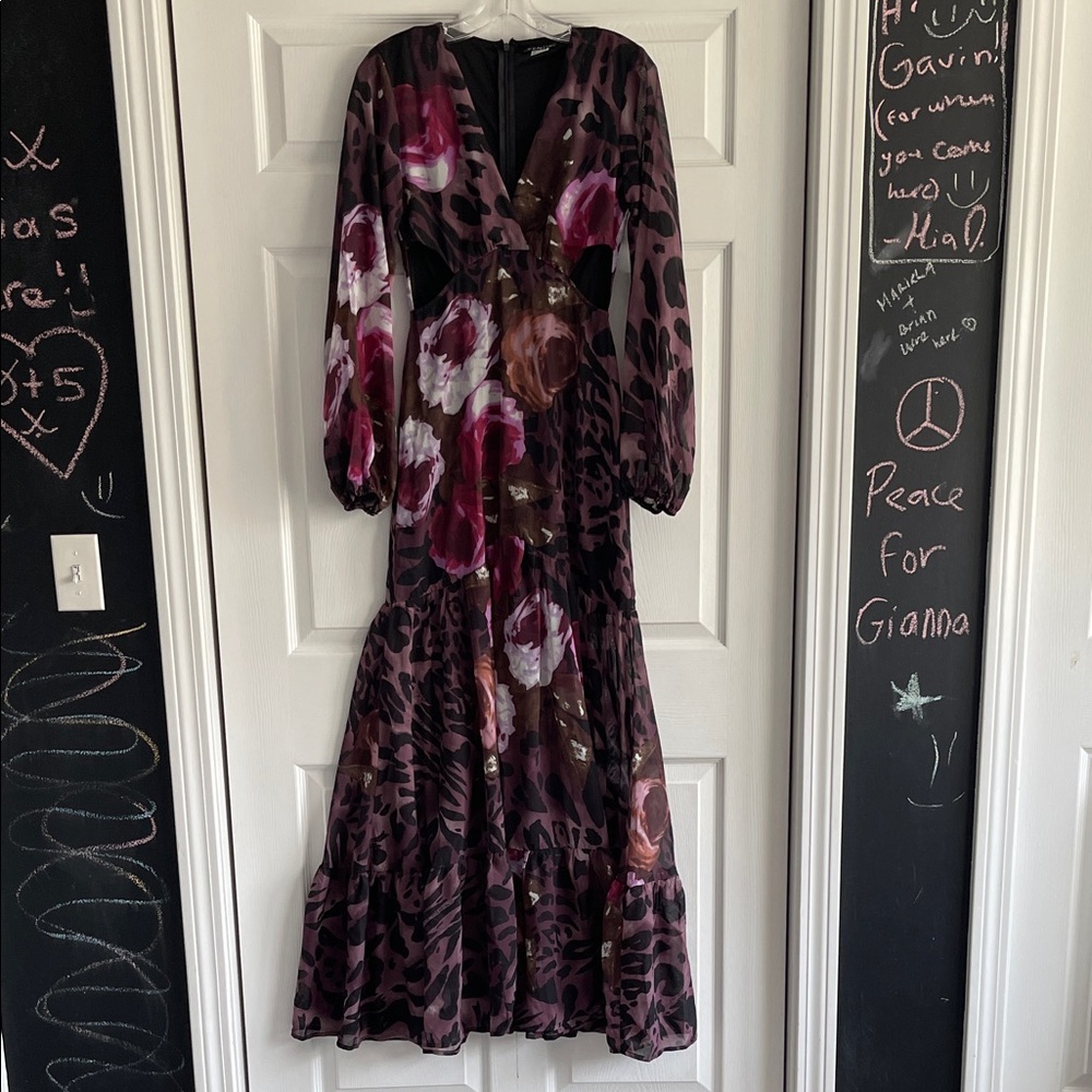 VENUS Long Sleeve Floral and Animal Print dress with cuts size 2